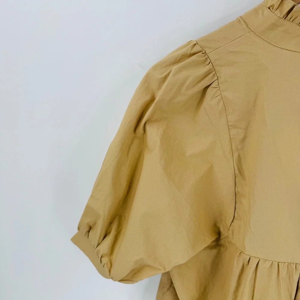 Cicy Bell Tan Babydoll Peasant Top NWT Size S Ruffle Puff Sleeve Neutral Capsule - Picture 7 of 10